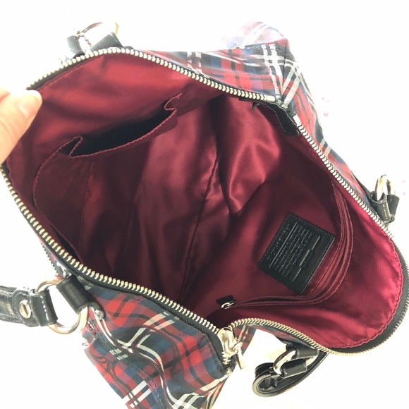 Coach Poppy Large Shoulder Purse Tote Plaid Red